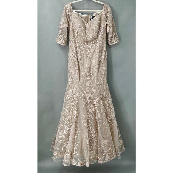 La Femme Gown Womens 10 Embroidered Off Shoulder Bridal Romantic Wedding Royal - Picture 4 of 14